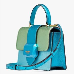 Kate Spade Bijou Metallic Leather Crossbody Bag Turquoise/Green Mini Satchel